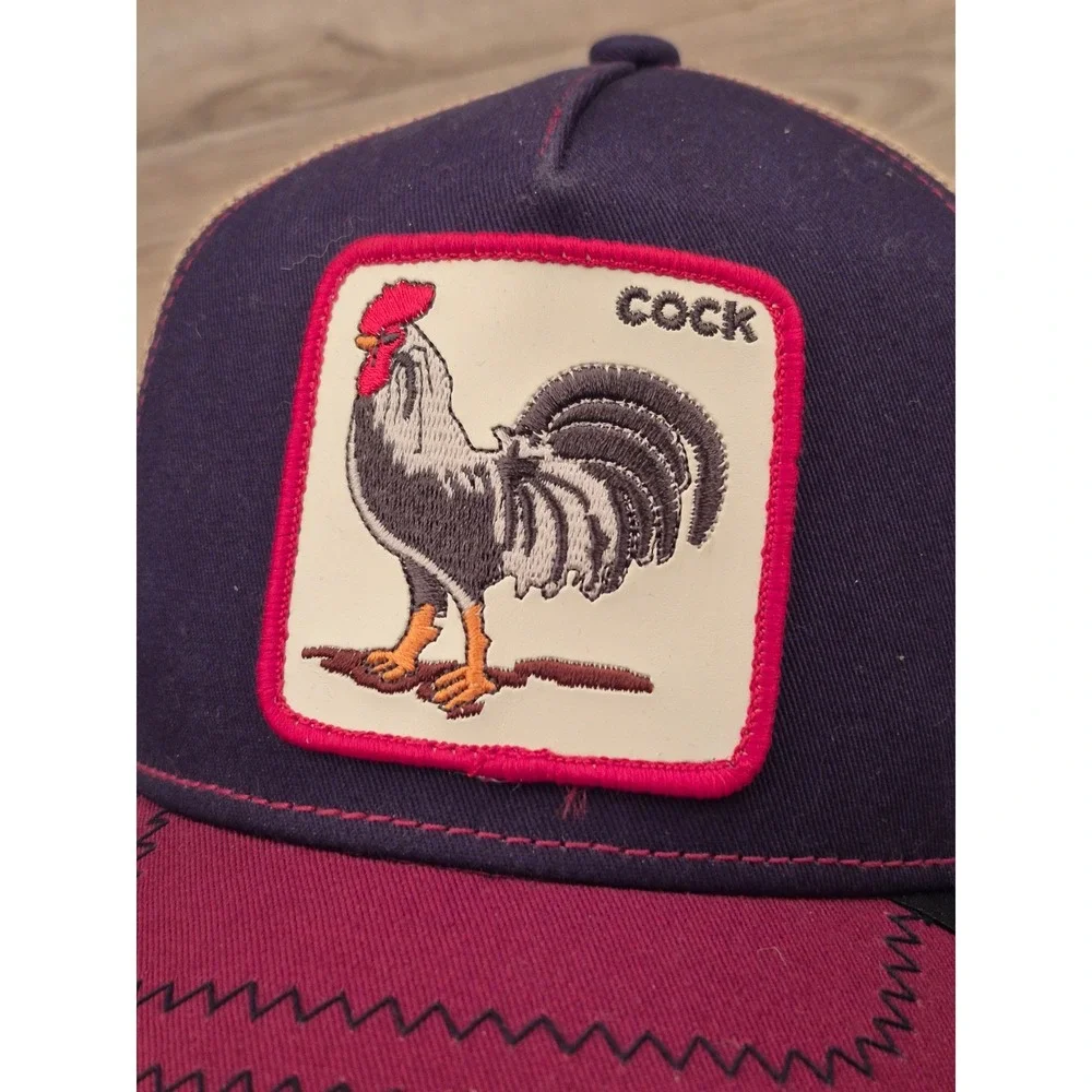 Goorin Bros The Farm Rooster Trucker‎ Hat Navy Burgundy Patch Snapback Cap